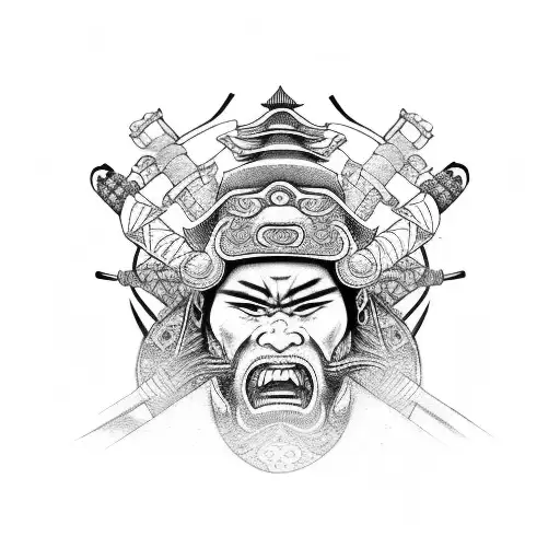 A Samurai With 3 Faces One Sad One Happy And One Angry