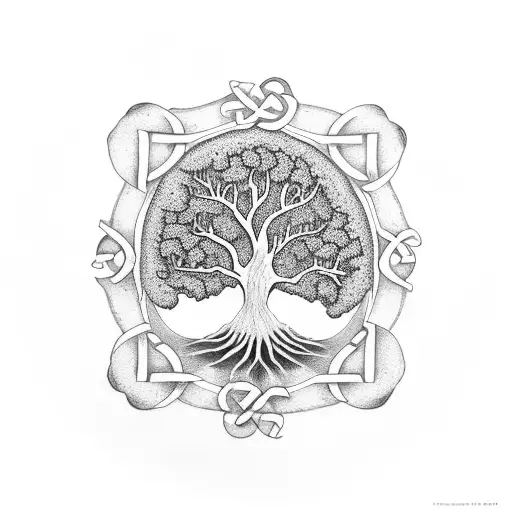 Tree Of Life With Jewish And Irish Symbols And Oceans