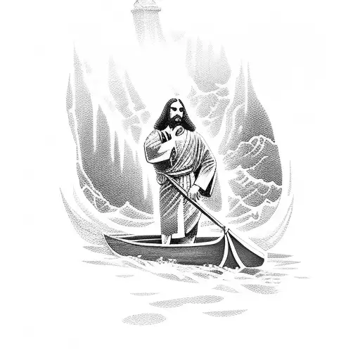 Jesus On A Canoe On A River