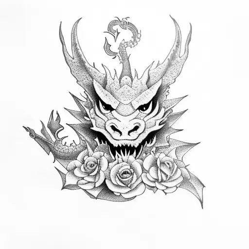 Dragon With Roses And The Word Kimmey In The Middle