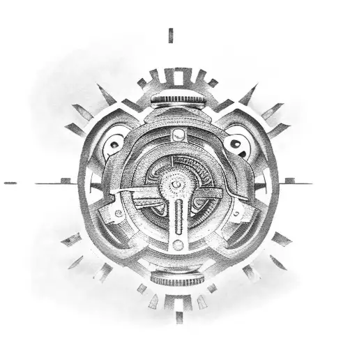 A Car Engine With Gears And Pistons In Intricate Dotwork