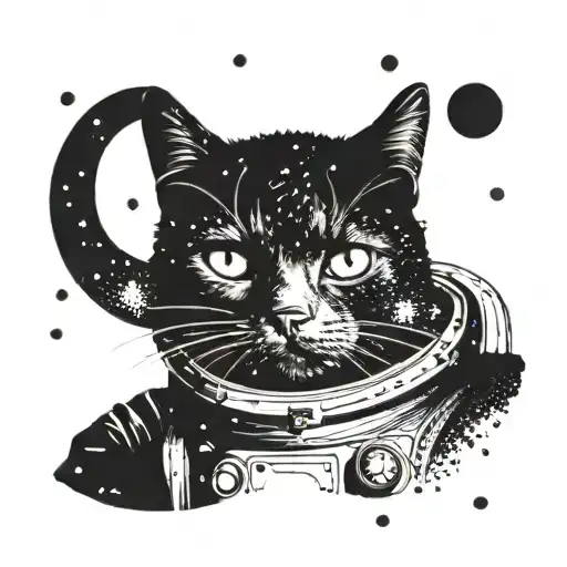 An Astronaut Black Cat With A White Chin And White Paws In Space