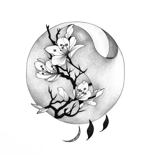 Cherry Blossom With Half Moon