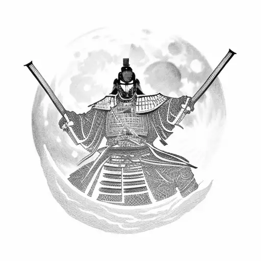 Silhouette Of Samurai Looking Up At Moon