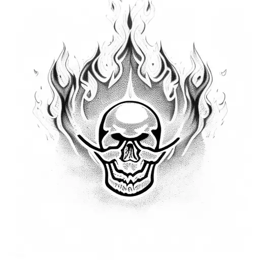 Skull Surrounded By Dotwork Flames In The Shape Of An Admin Symbol