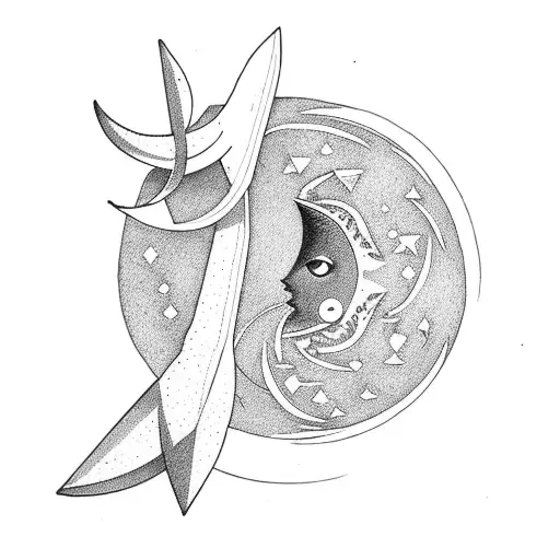 Crescent Moon With A Kunai Going Through It