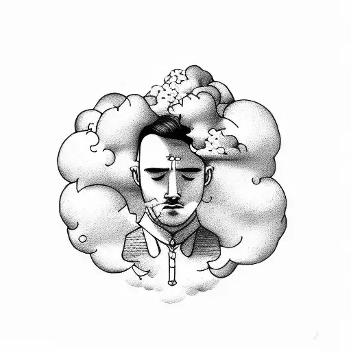 Outline Of A Man Holding A Cloud As A Ballon