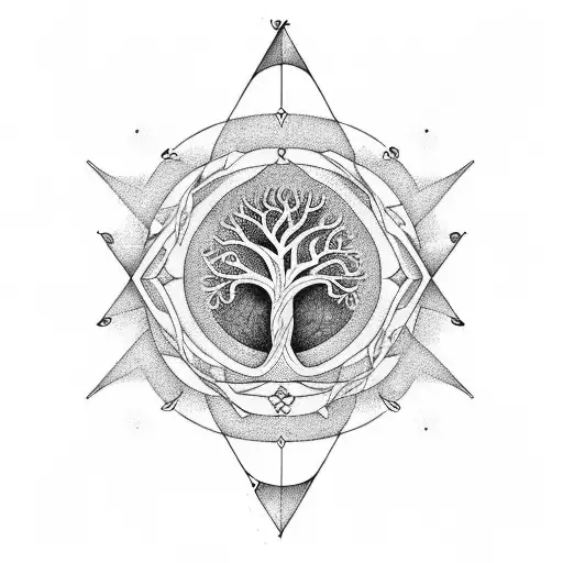 A Geometric Design Incorporating Lyra Constolation And Tree Of Life And Strenght Symble