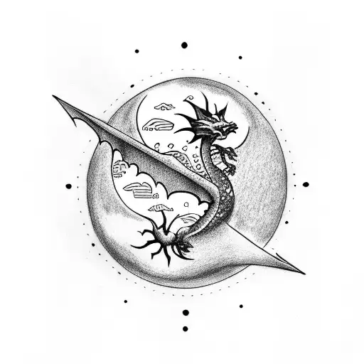 Dragon Holding Sun And Moon