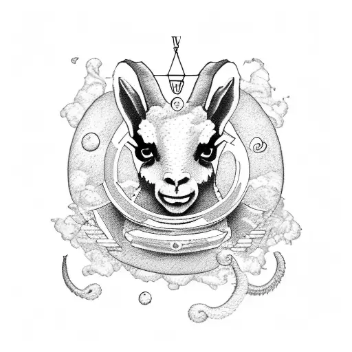 Libra Scales With Baby Goat In One Scale And Protection Symbol In Other Scale