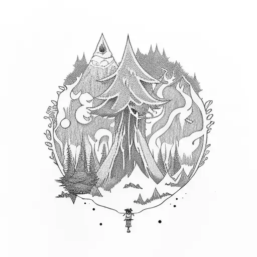 Adventure Time Characters Exploring A Mystical Forest