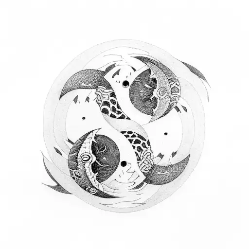 Koi Fish Yin Yang With Cresent Moon Geometric