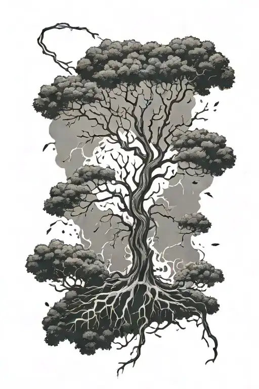 A Tree Being Struck By Lightning