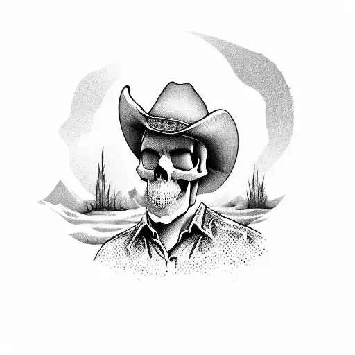 Skull Cowboy Leaning On A Barrel