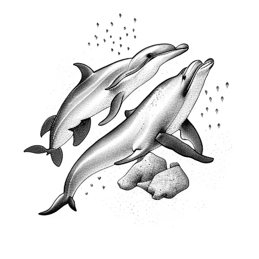 A Family Of Dolphins Swimming In The Ocean