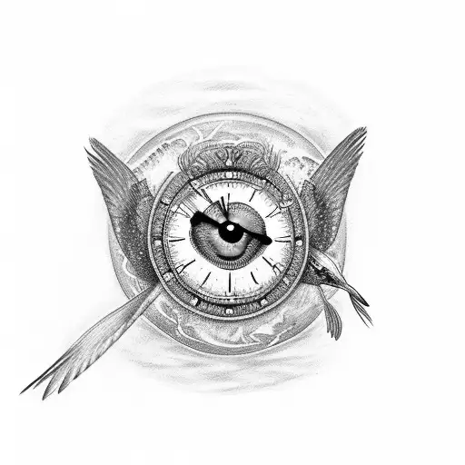 Kingfisher With A Clock And Eye With A Sunset Background