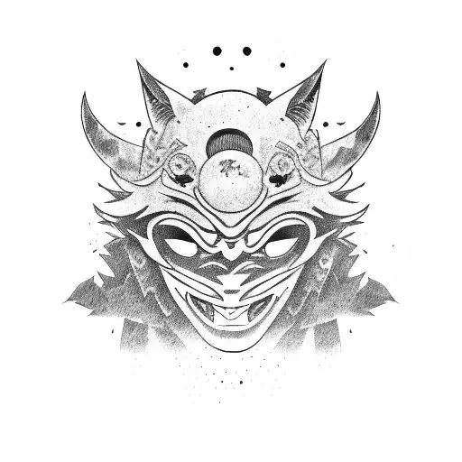 Oni Mask And Kitsune Mask Split By A Katana