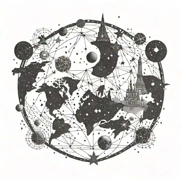 A Constellation Of Stars Shaped Like Different Travel Landmarks