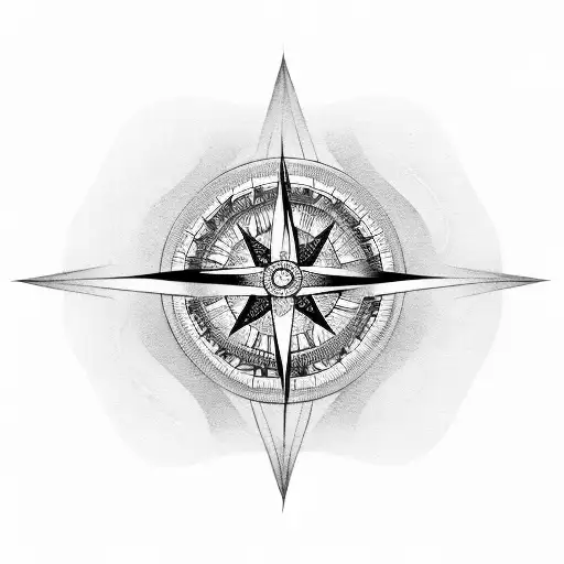 A Dotwork Tattoo Of A Compass And Yin Yang Symbol Overlapping