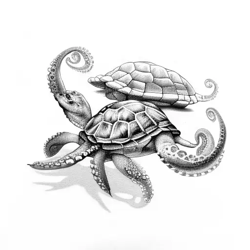Turtle Eating An Octopus