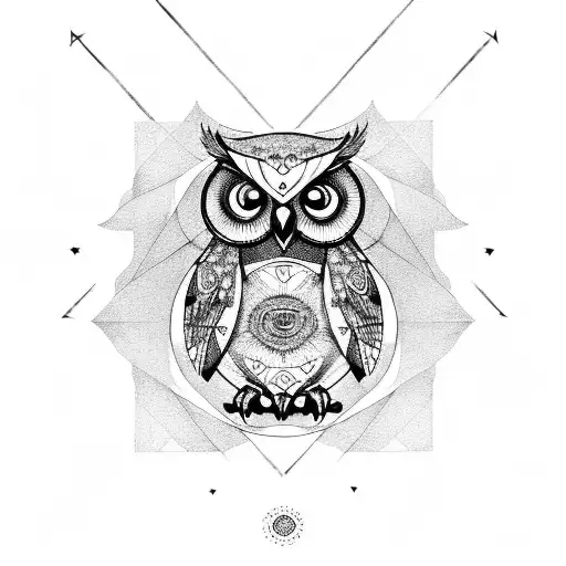 Owl With Geometric Lines And Compass
