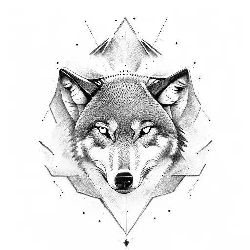 A Tattoo Design Featuring A Wolf Surrounded By Coding Symbols In A Dotwork Style