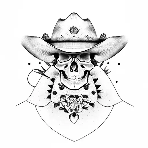 Skull Cowboy And A Cactus