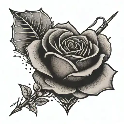 A Half Heart Made Out Of Golf Tees Intertwined With A Single Line Rose