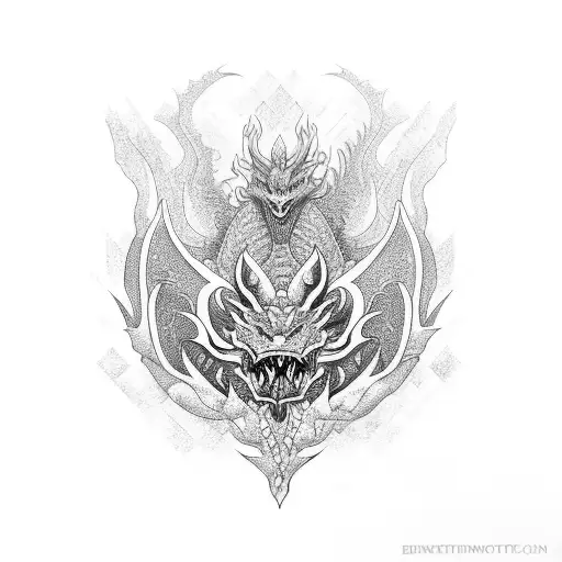 Dragon Breathing Fire With Geometric Patterns