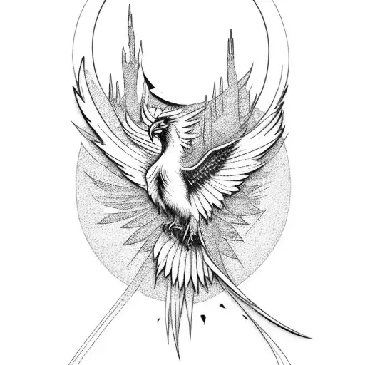 Phoenix With Moon And Birds