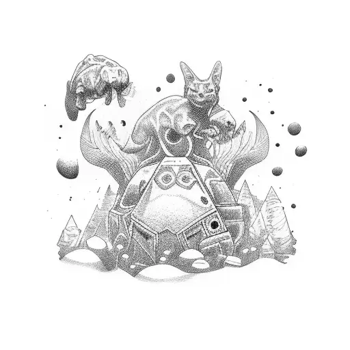 A Group Of Friends Playing Video Games Together In A Dotwork Style