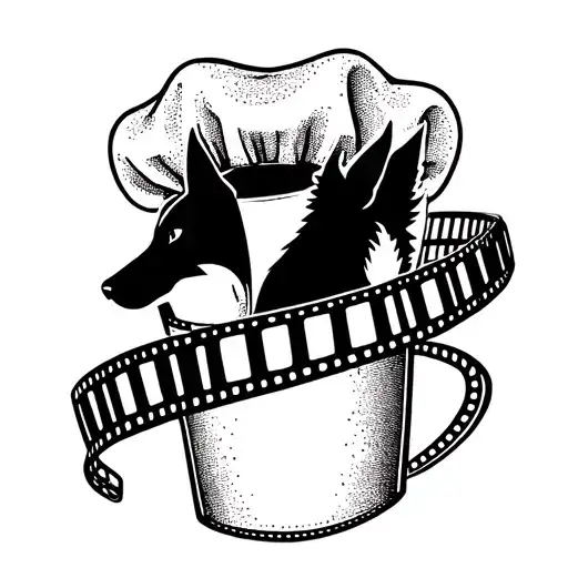 A Chef's Hat With A Wolf Silhouette Inside And A Film Reel Around It