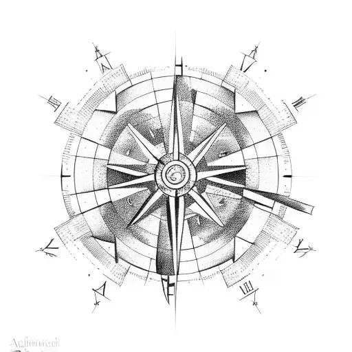 Half Compass And Half Ship Wheel Dividing Them With A Diagonal Slash