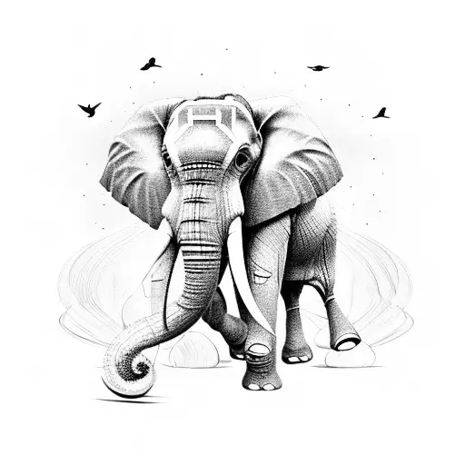 Elephant With Doves