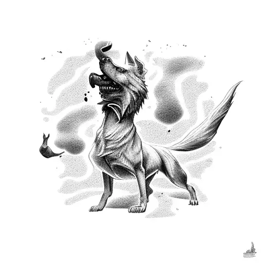 A Surreal Scene Of Kirito And A Dog Battling Mythical Creatures In A Video Game World