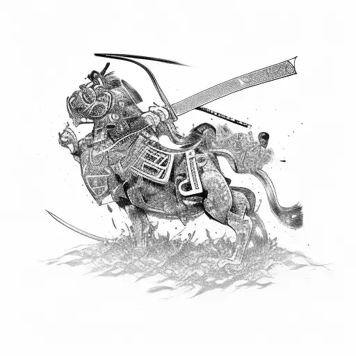 Wounded Kneeling Samurai Leaning On Katana From The Front