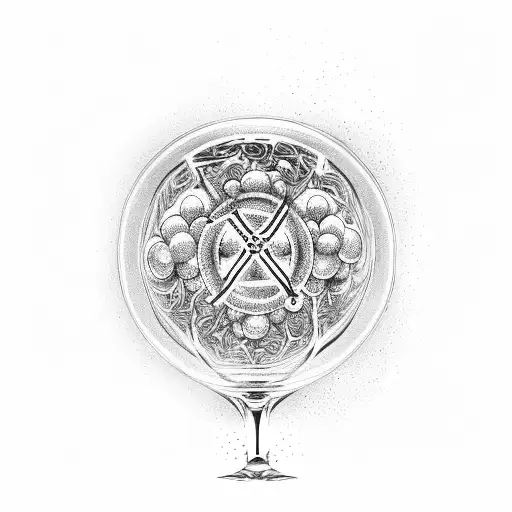 A Wine Glass Filled With Swirling Patterns Forming The Inguz Symbol And Two X's