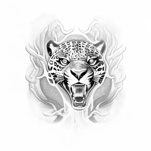 A Jaguar Biting A Gallon Of Gasoline That Sets The Medusa Head On Fire