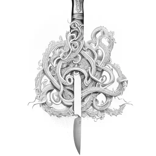 A Detailed Illustration Of A Wine Knife With Intricate Engravings And A Swirling Vine Handle