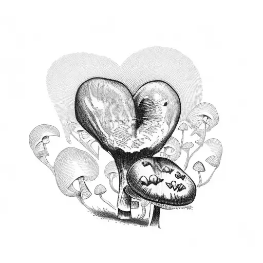 A Tattoo Of A Heart-shaped Valentine's Card With A Mushroom Bouquet