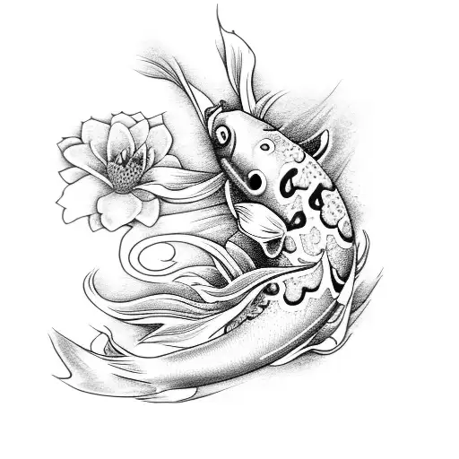 Flowers And One Koi Fish
