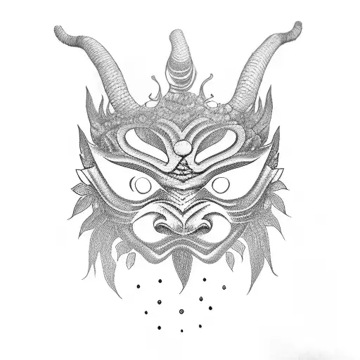 Oni Mask With Sakura Tree