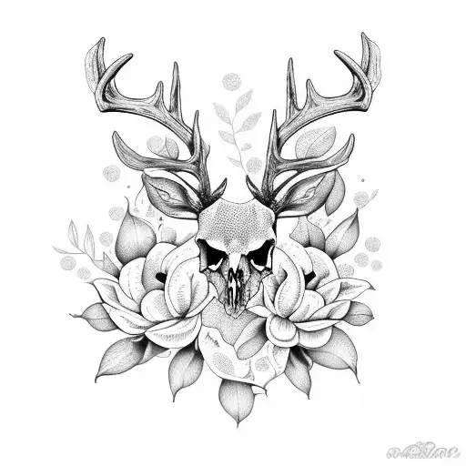 Deer Skull With Magnolia Flower