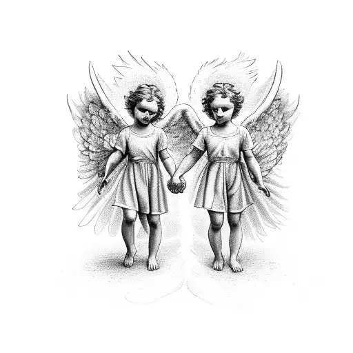 Two Angel Cherubs Holding Hands