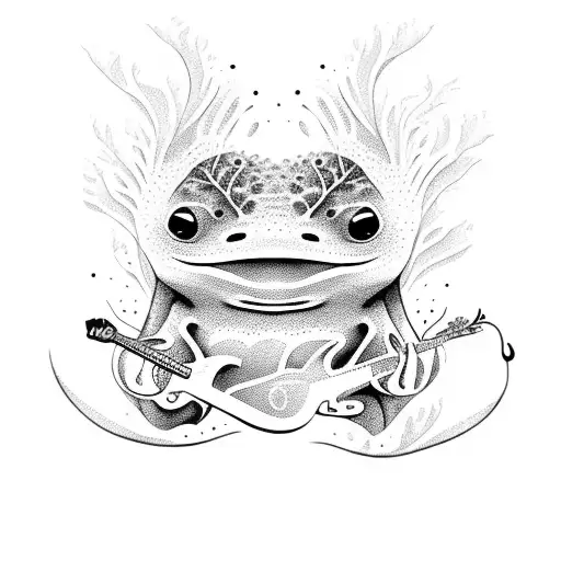 An Axolotl Playing A Guitar In A Nature Scene