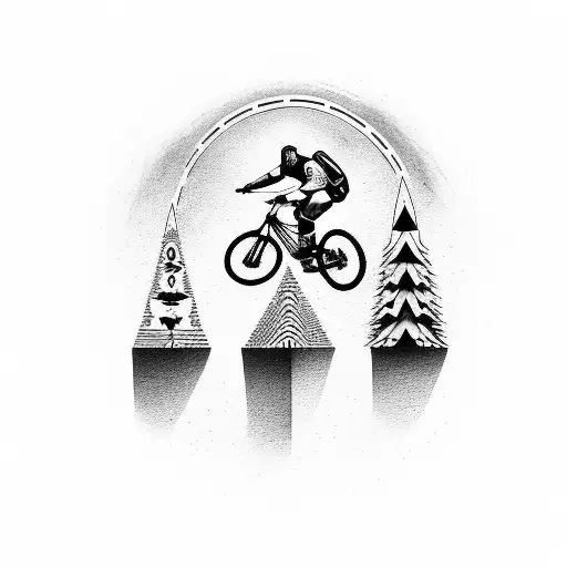 Mountain Biker Riding Through A Chessboard