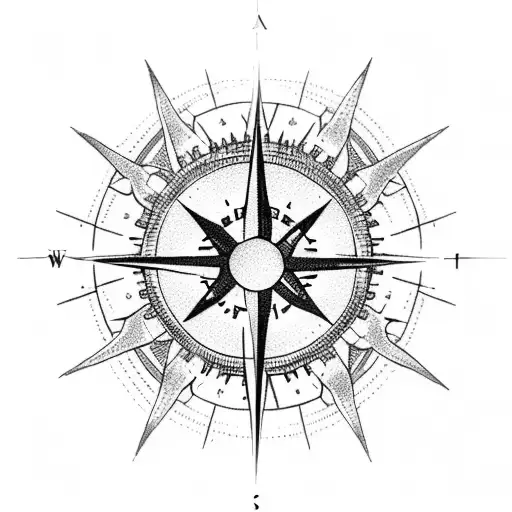 A Dotwork Tattoo Of A Compass With Jesus' Crown Of Thorns