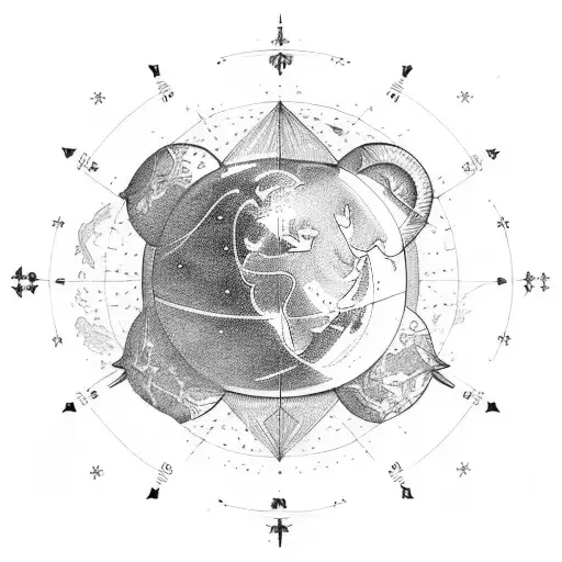 A Celestial Globe Surrounded By Constellations And Land Surveying Equipment