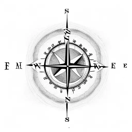 A Minimalist Design Of A Compass Needle Pointing Towards A Mountain Range