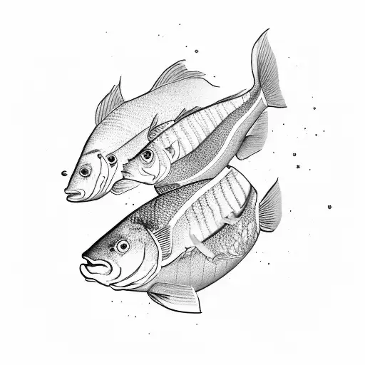 A School Of 5 Large Fish Swimming Form Top View